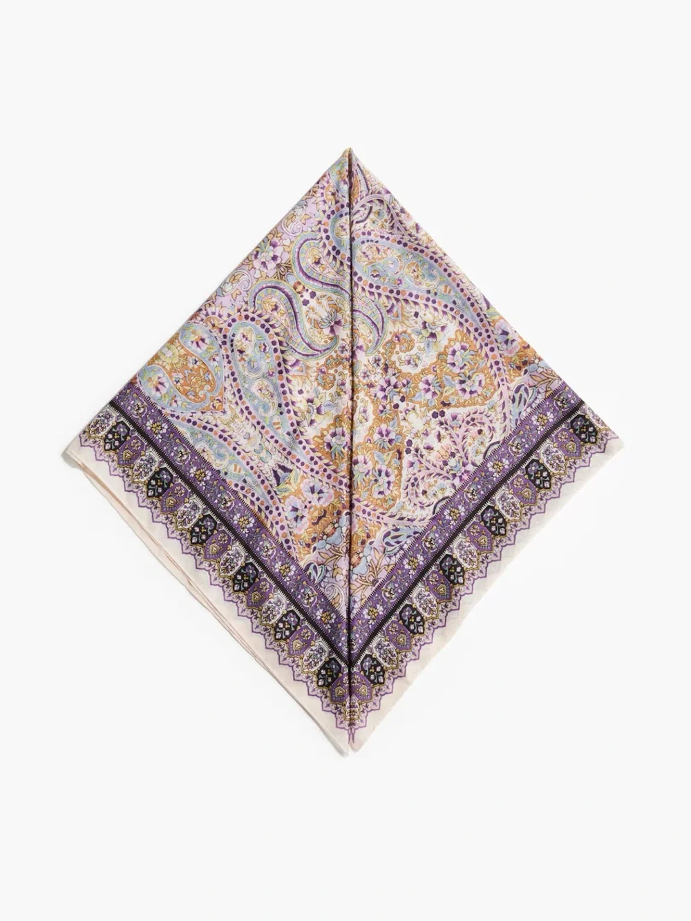 Print Scarf in Cream, Purple, Gold